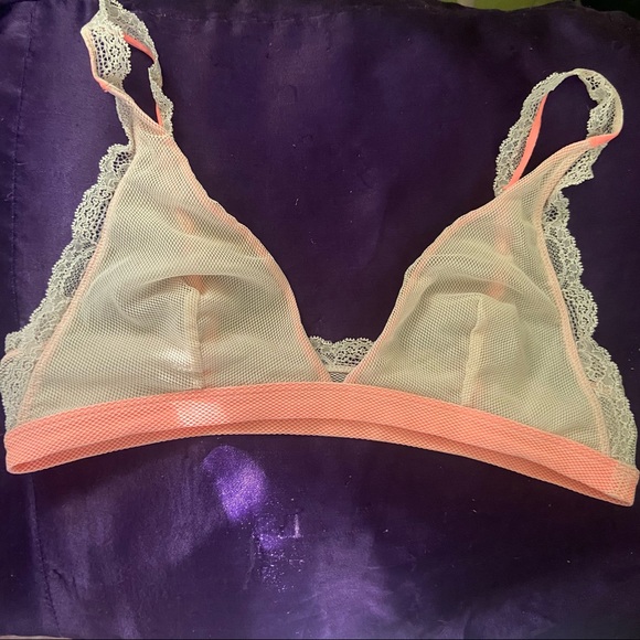 Free People Plunge Mesh Lace Trim Pink Bralette - Picture 2 of 8